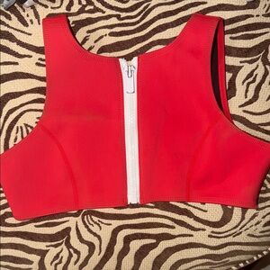 Red Front-Zip Swim Top - Women